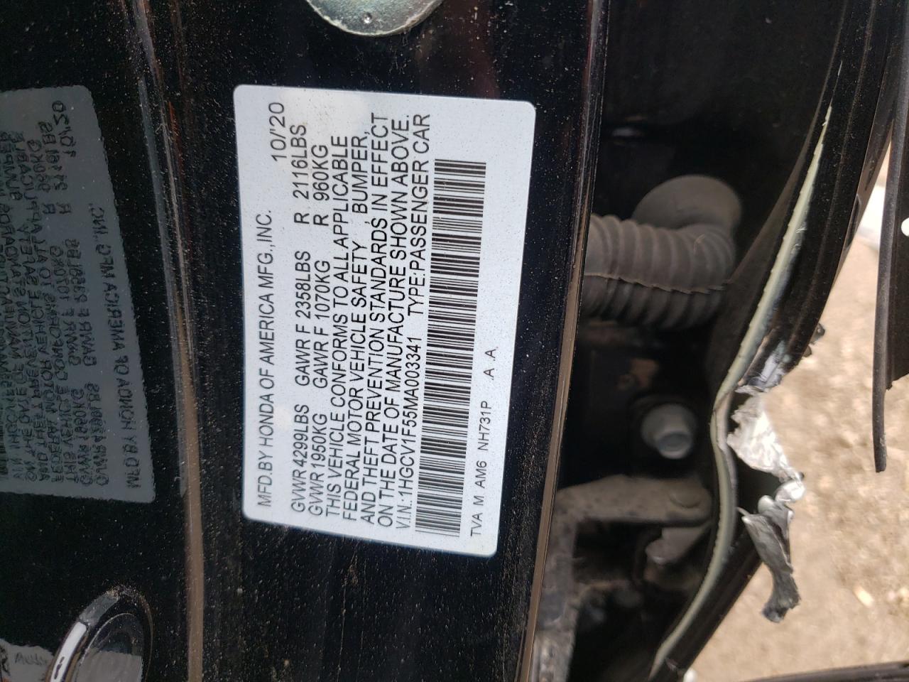 Photo 11 VIN: 1HGCV1F55MA003341 - HONDA ACCORD 