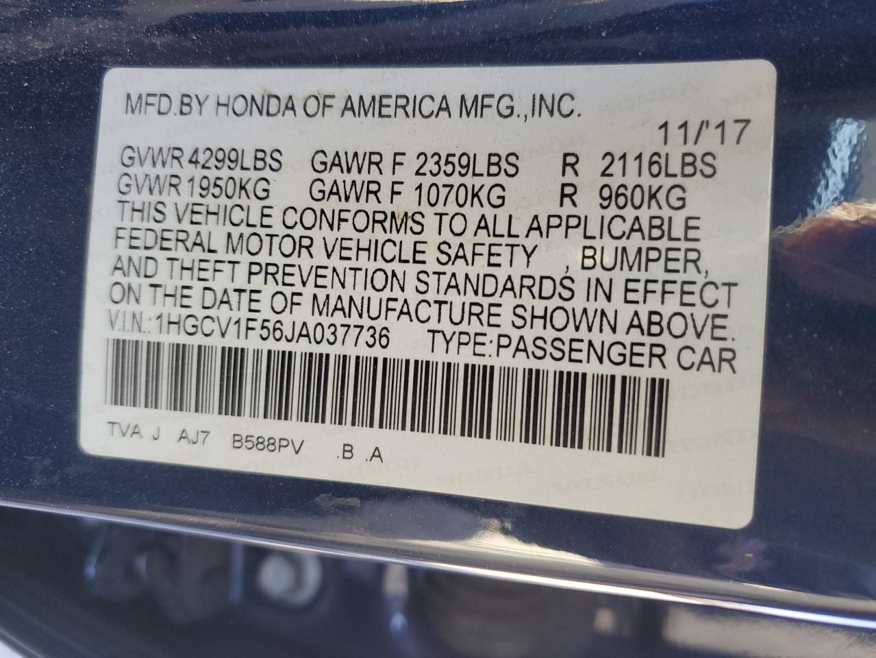 Photo 12 VIN: 1HGCV1F56JA037736 - HONDA ACCORD 