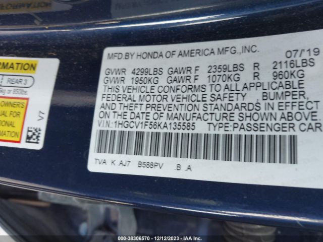 Photo 8 VIN: 1HGCV1F56KA135585 - HONDA ACCORD 