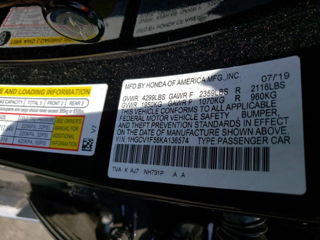 Photo 9 VIN: 1HGCV1F56KA136574 - HONDA ACCORD EXL 