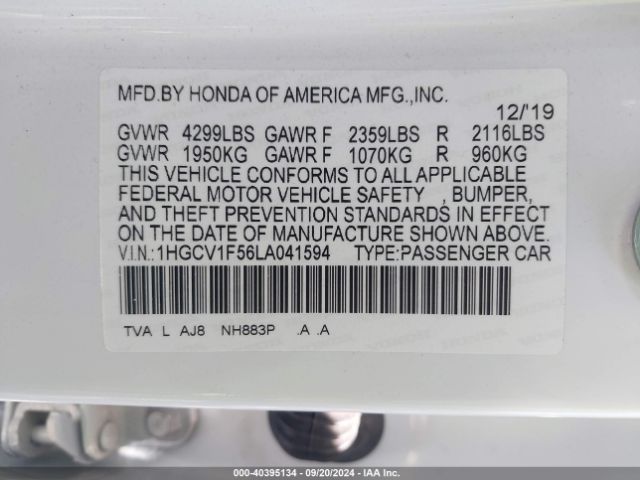 Photo 8 VIN: 1HGCV1F56LA041594 - HONDA ACCORD 