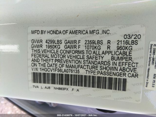 Photo 8 VIN: 1HGCV1F56LA076135 - HONDA ACCORD SEDAN 