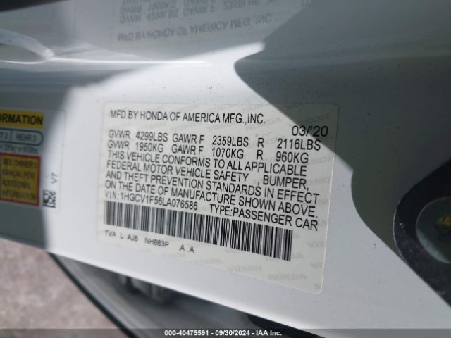 Photo 8 VIN: 1HGCV1F56LA076586 - HONDA ACCORD 