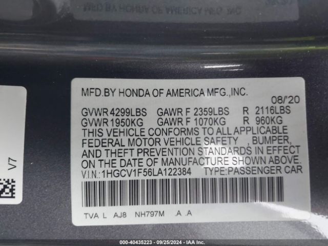 Photo 8 VIN: 1HGCV1F56LA122384 - HONDA ACCORD 