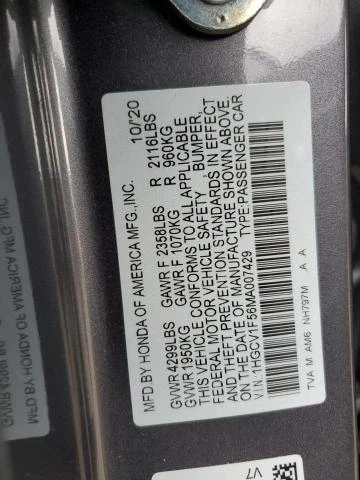 Photo 11 VIN: 1HGCV1F56MA007429 - HONDA ACCORD EXL 