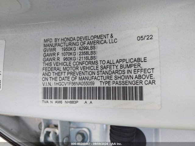 Photo 8 VIN: 1HGCV1F56NA055059 - HONDA ACCORD 