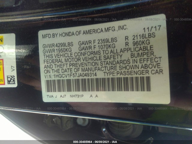 Photo 8 VIN: 1HGCV1F57JA049314 - HONDA ACCORD SEDAN 