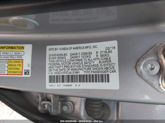 Photo 8 VIN: 1HGCV1F57JA121841 - HONDA ACCORD 