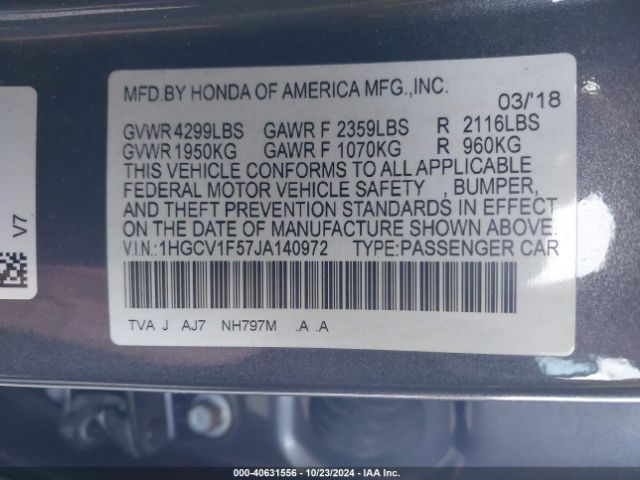 Photo 8 VIN: 1HGCV1F57JA140972 - HONDA ACCORD 