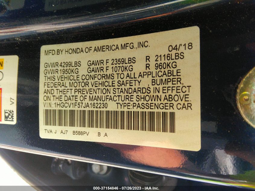 Photo 8 VIN: 1HGCV1F57JA162230 - HONDA ACCORD 