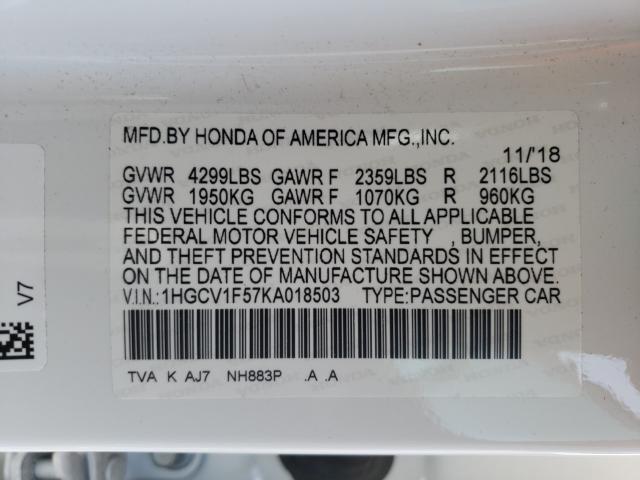 Photo 9 VIN: 1HGCV1F57KA018503 - HONDA ACCORD EXL 