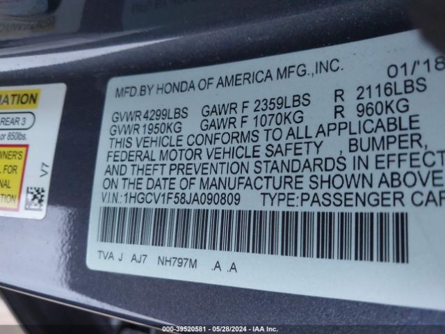 Photo 8 VIN: 1HGCV1F58JA090809 - HONDA ACCORD 