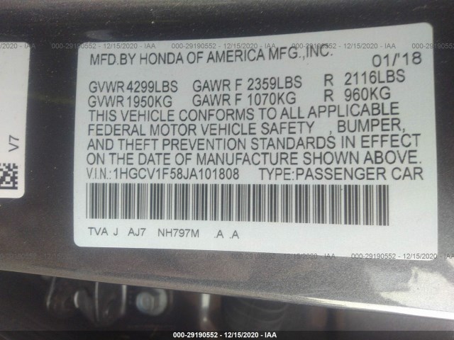 Photo 8 VIN: 1HGCV1F58JA101808 - HONDA ACCORD SEDAN 