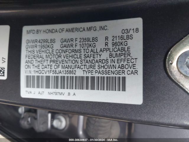 Photo 8 VIN: 1HGCV1F58JA135862 - HONDA ACCORD 