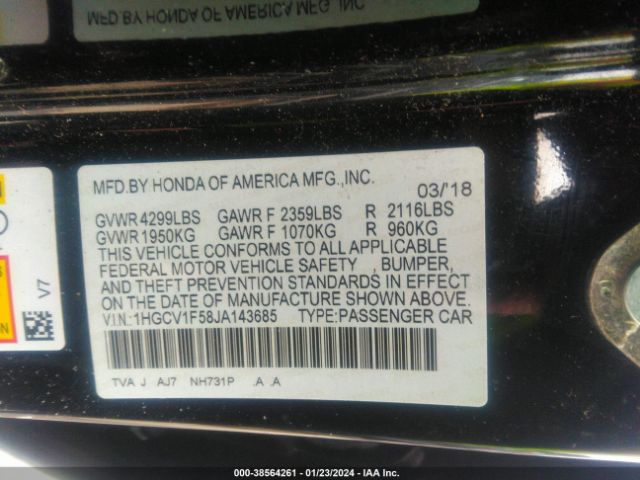 Photo 8 VIN: 1HGCV1F58JA143685 - HONDA ACCORD 