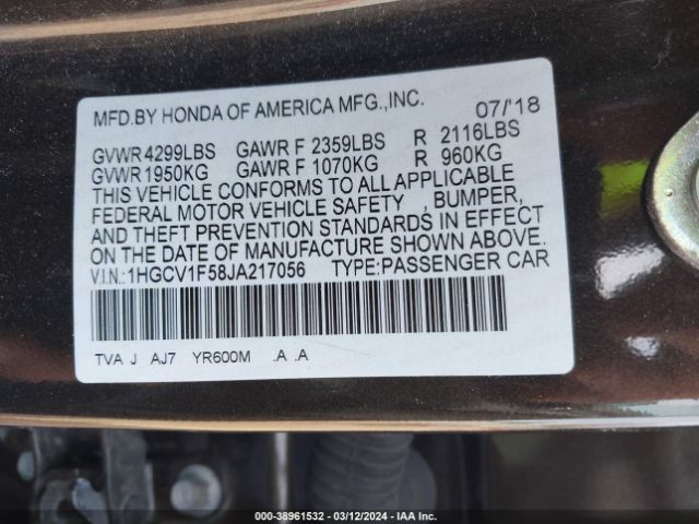 Photo 8 VIN: 1HGCV1F58JA217056 - HONDA ACCORD 