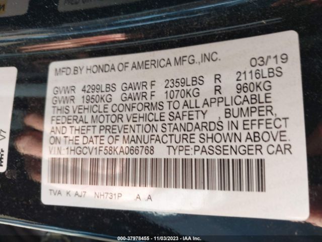 Photo 8 VIN: 1HGCV1F58KA066768 - HONDA ACCORD SEDAN 