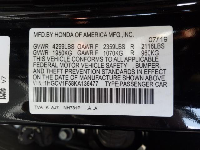 Photo 9 VIN: 1HGCV1F58KA136477 - HONDA ACCORD EXL 