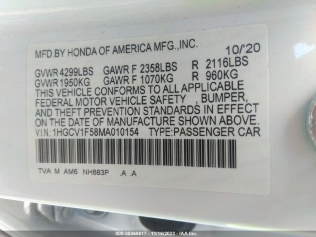 Photo 8 VIN: 1HGCV1F58MA010154 - HONDA ACCORD 