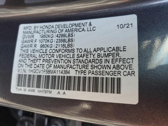 Photo 11 VIN: 1HGCV1F58MA114384 - HONDA ACCORD EXL 