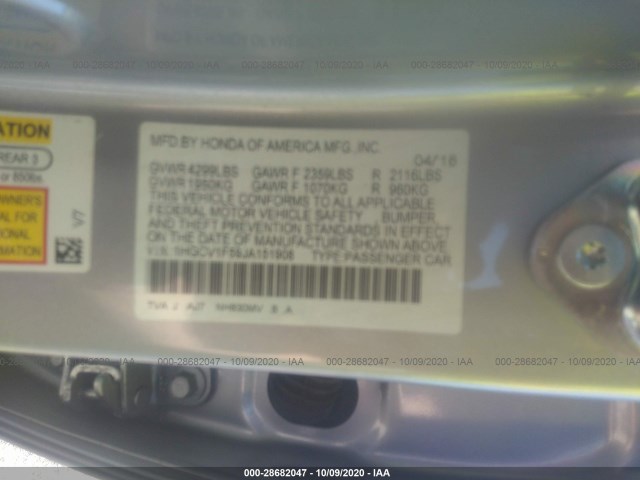 Photo 8 VIN: 1HGCV1F59JA151908 - HONDA ACCORD SEDAN 