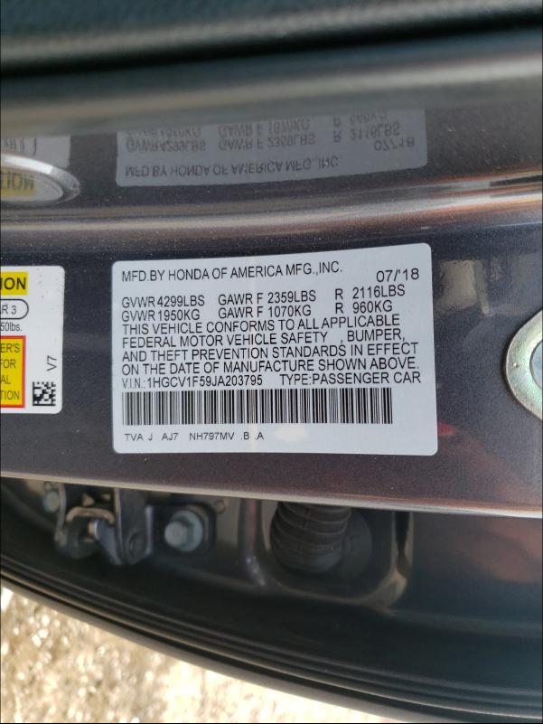 Photo 9 VIN: 1HGCV1F59JA203795 - HONDA ACCORD EXL 