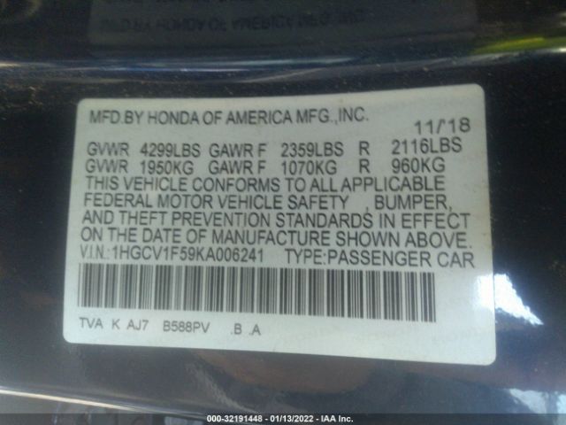 Photo 8 VIN: 1HGCV1F59KA006241 - HONDA ACCORD SEDAN 