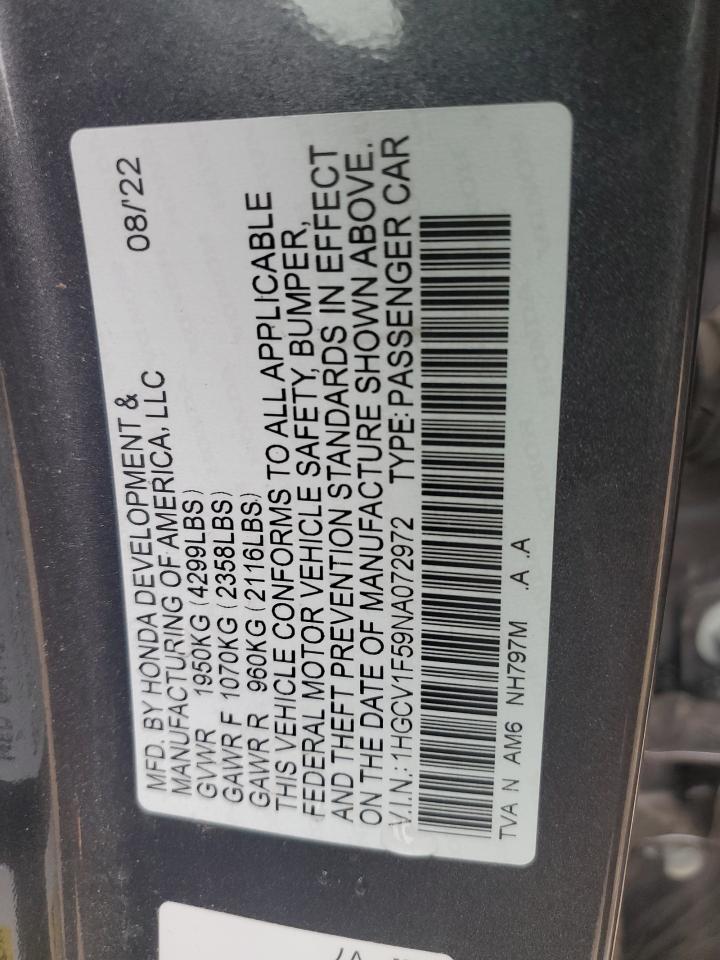 Photo 11 VIN: 1HGCV1F59NA072972 - HONDA ACCORD 