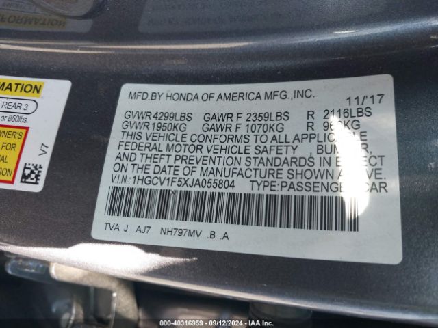 Photo 8 VIN: 1HGCV1F5XJA055804 - HONDA ACCORD 