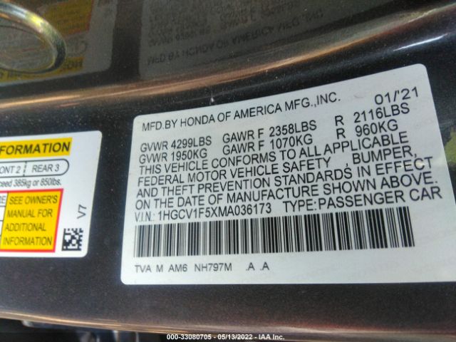 Photo 8 VIN: 1HGCV1F5XMA036173 - HONDA ACCORD SEDAN 