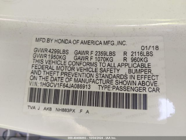 Photo 8 VIN: 1HGCV1F64JA086913 - HONDA ACCORD 