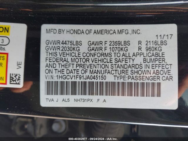 Photo 8 VIN: 1HGCV1F91JA045150 - HONDA ACCORD 