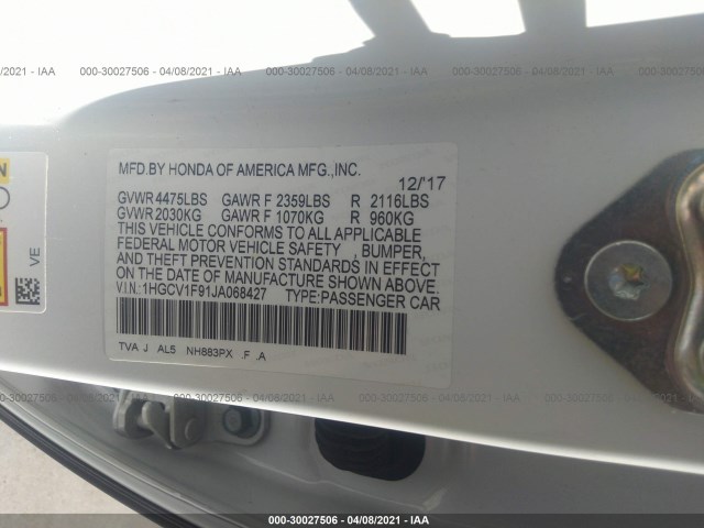 Photo 8 VIN: 1HGCV1F91JA068427 - HONDA ACCORD SEDAN 