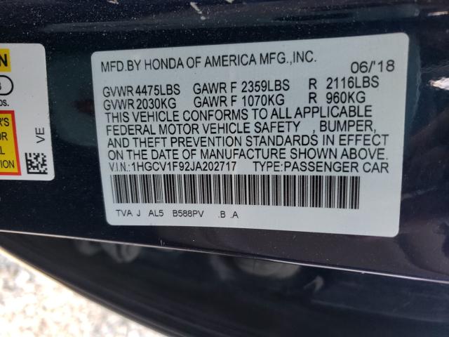 Photo 9 VIN: 1HGCV1F92JA202717 - HONDA ACCORD TOU 