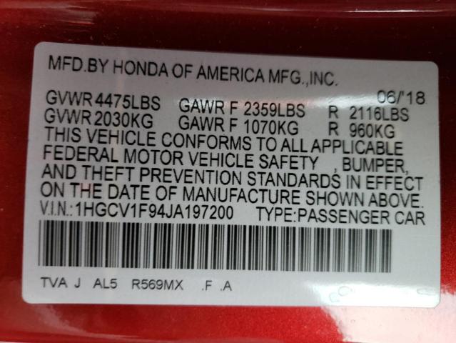 Photo 11 VIN: 1HGCV1F94JA197200 - HONDA ACCORD TOU 