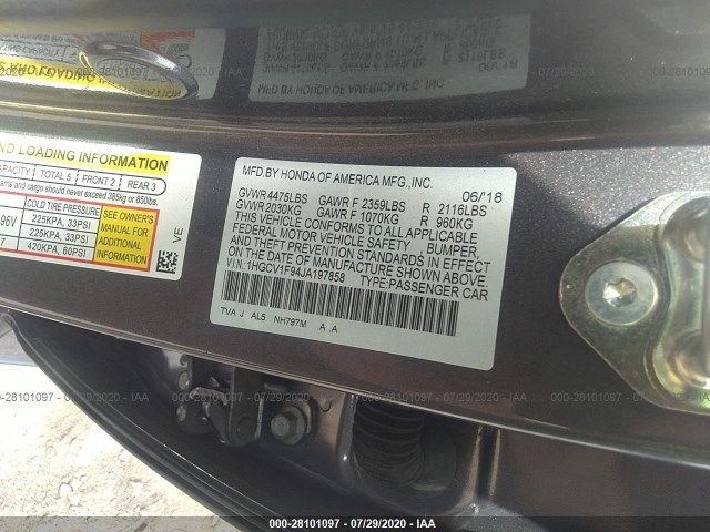 Photo 8 VIN: 1HGCV1F94JA197858 - HONDA ACCORD SEDAN 