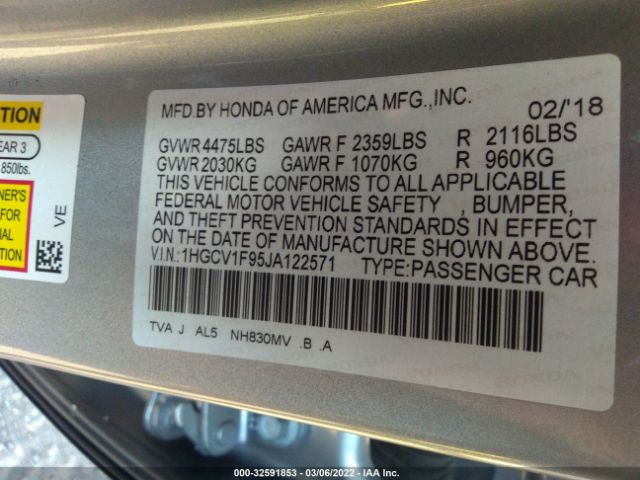 Photo 8 VIN: 1HGCV1F95JA122571 - HONDA ACCORD SEDAN 