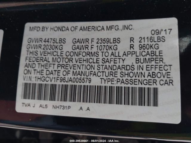 Photo 8 VIN: 1HGCV1F96JA005579 - HONDA ACCORD 