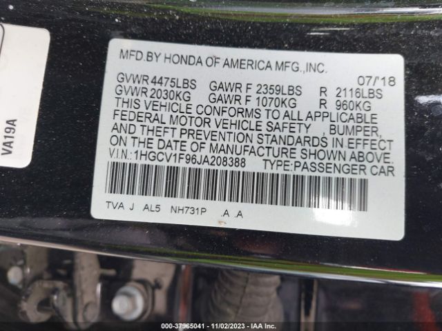 Photo 8 VIN: 1HGCV1F96JA208388 - HONDA ACCORD 