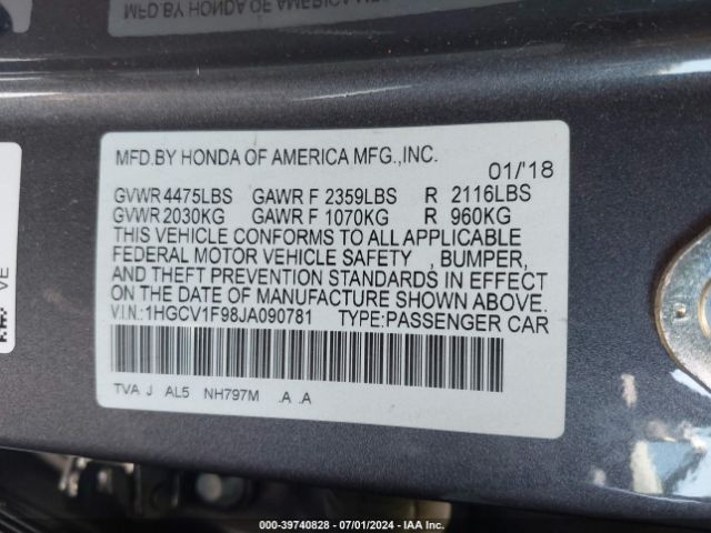 Photo 8 VIN: 1HGCV1F98JA090781 - HONDA ACCORD 