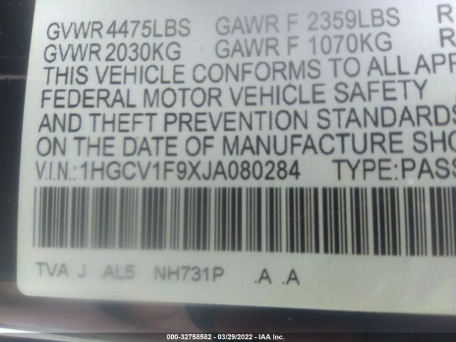 Photo 8 VIN: 1HGCV1F9XJA080284 - HONDA ACCORD SEDAN 