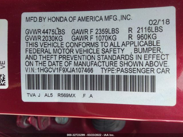 Photo 8 VIN: 1HGCV1F9XJA107466 - HONDA ACCORD SEDAN 