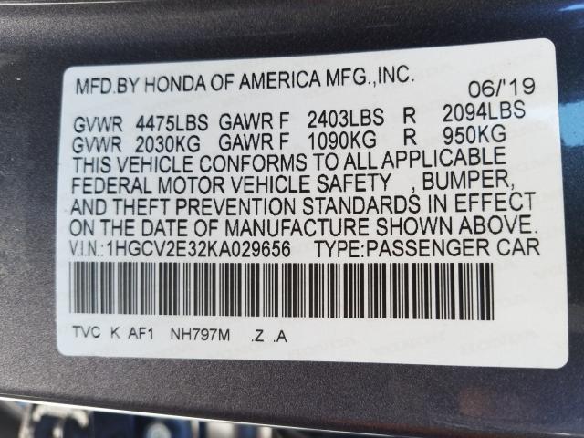 Photo 9 VIN: 1HGCV2E32KA029656 - HONDA ACCORD SPO 