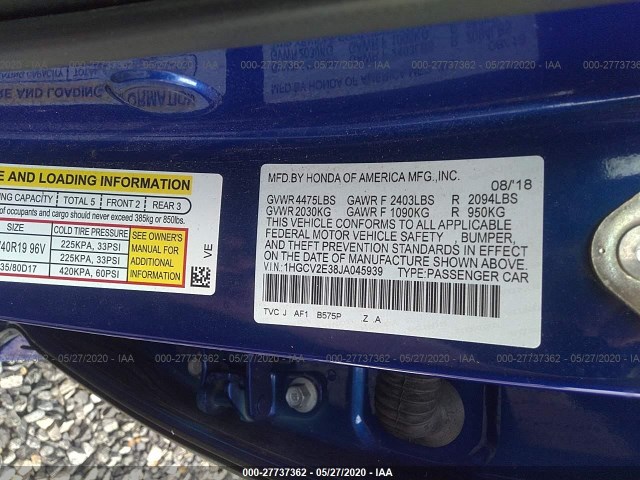 Photo 8 VIN: 1HGCV2E38JA045939 - HONDA ACCORD SEDAN 