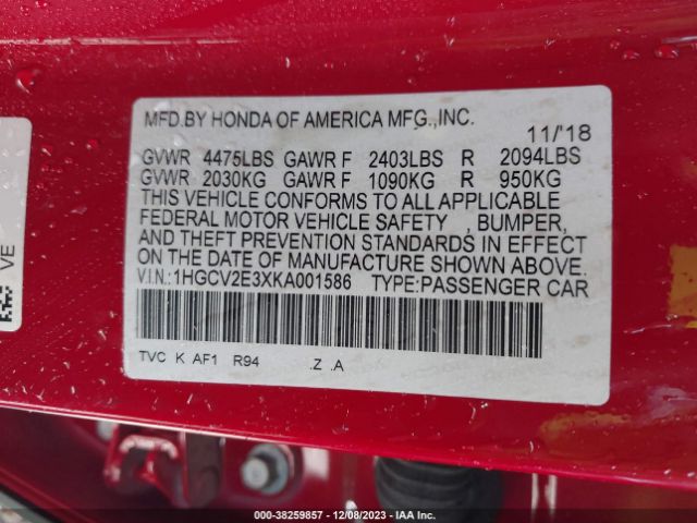 Photo 8 VIN: 1HGCV2E3XKA001586 - HONDA ACCORD 