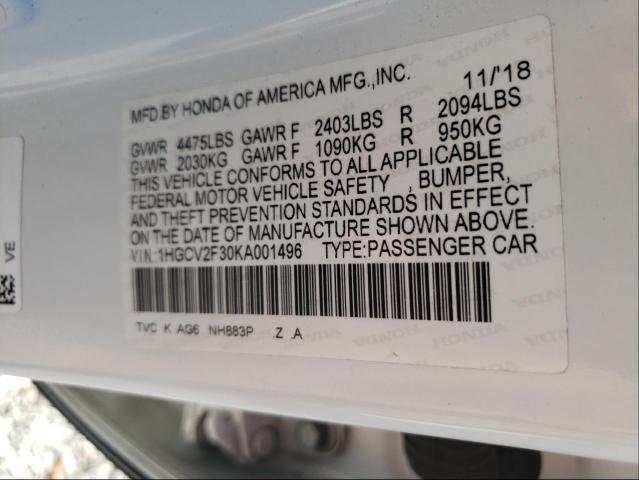 Photo 9 VIN: 1HGCV2F30KA001496 - HONDA ACCORD SPO 