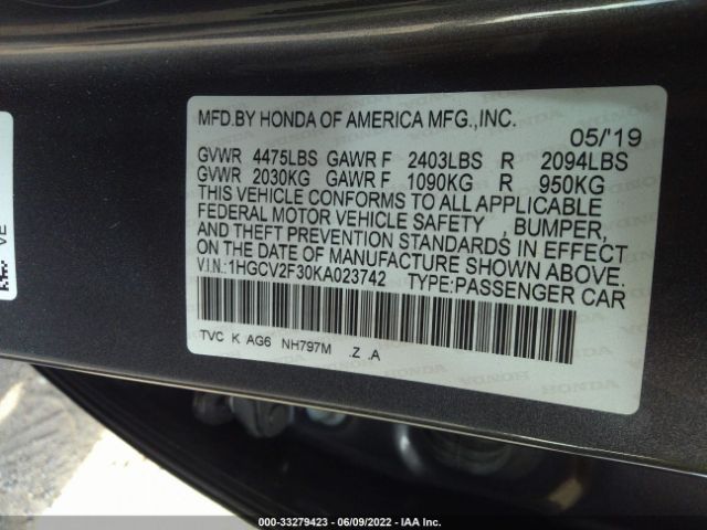 Photo 8 VIN: 1HGCV2F30KA023742 - HONDA ACCORD SEDAN 