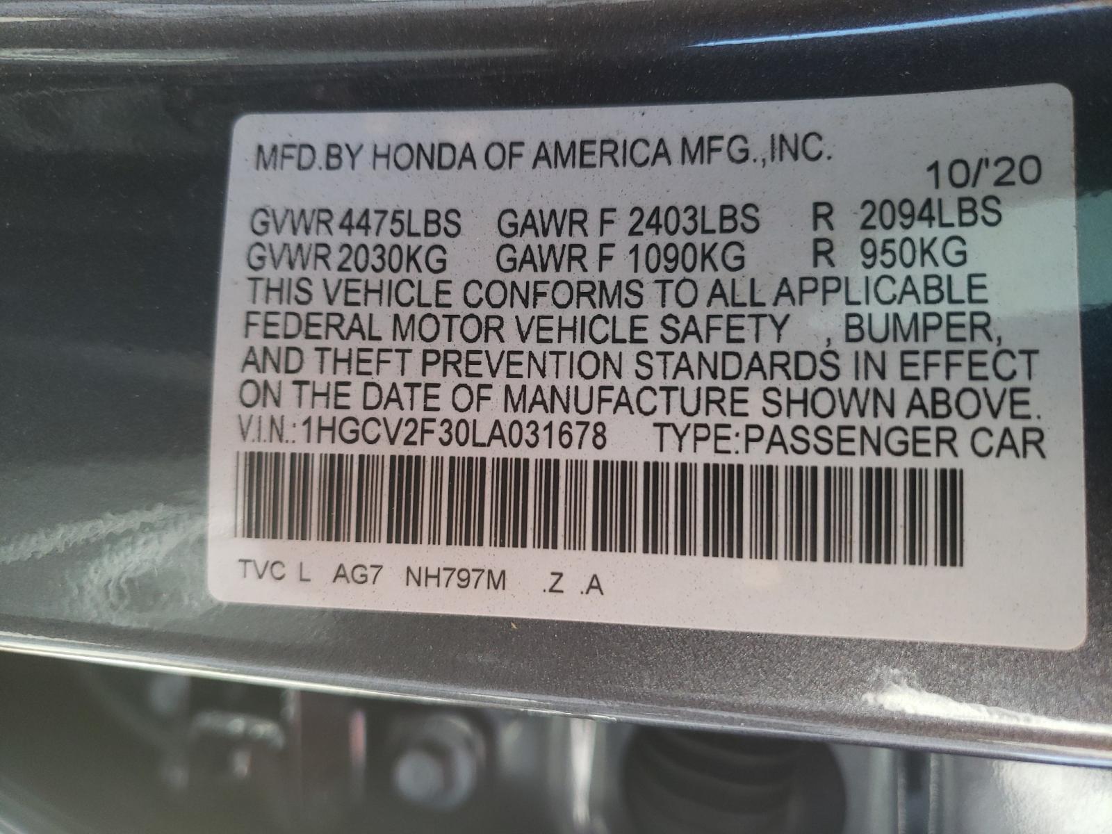 Photo 9 VIN: 1HGCV2F30LA031678 - HONDA ACCORD SPO 