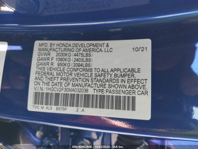 Photo 8 VIN: 1HGCV2F30MA032038 - HONDA ACCORD 