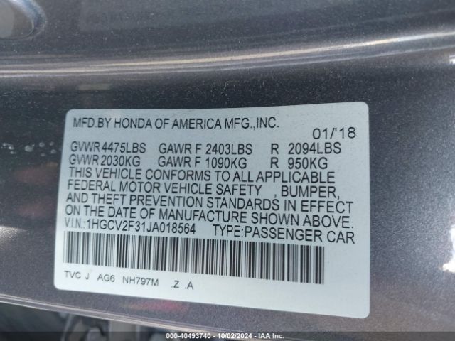 Photo 8 VIN: 1HGCV2F31JA018564 - HONDA ACCORD 